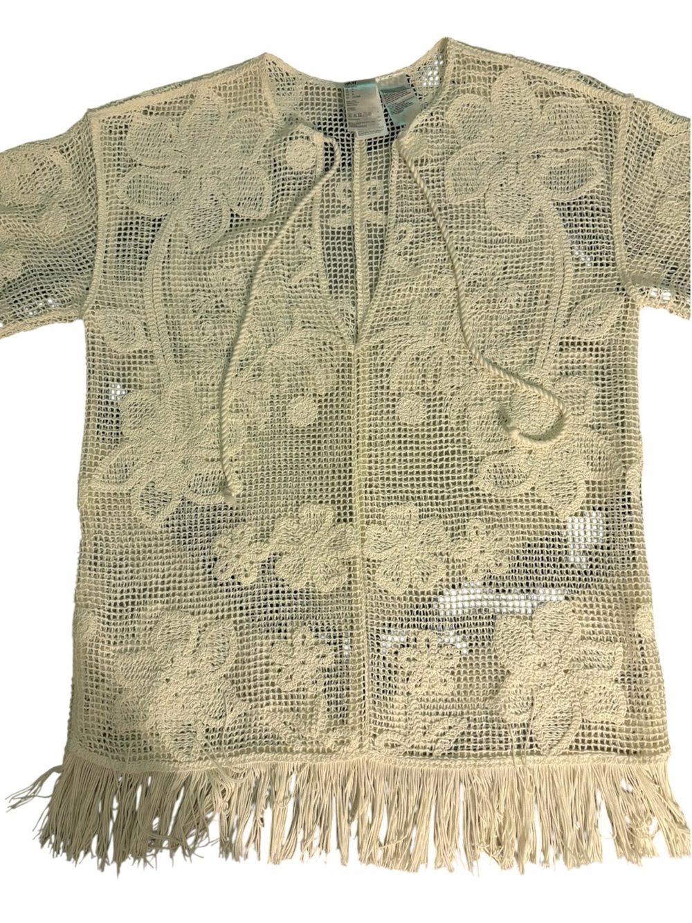 H&M Cream Crochet Fringe Open-Front Cardigan